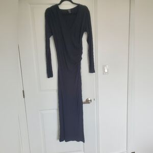 Lindex Long Sleeve Stretch Cross Front V Neck Side Ruched Maxi Dress